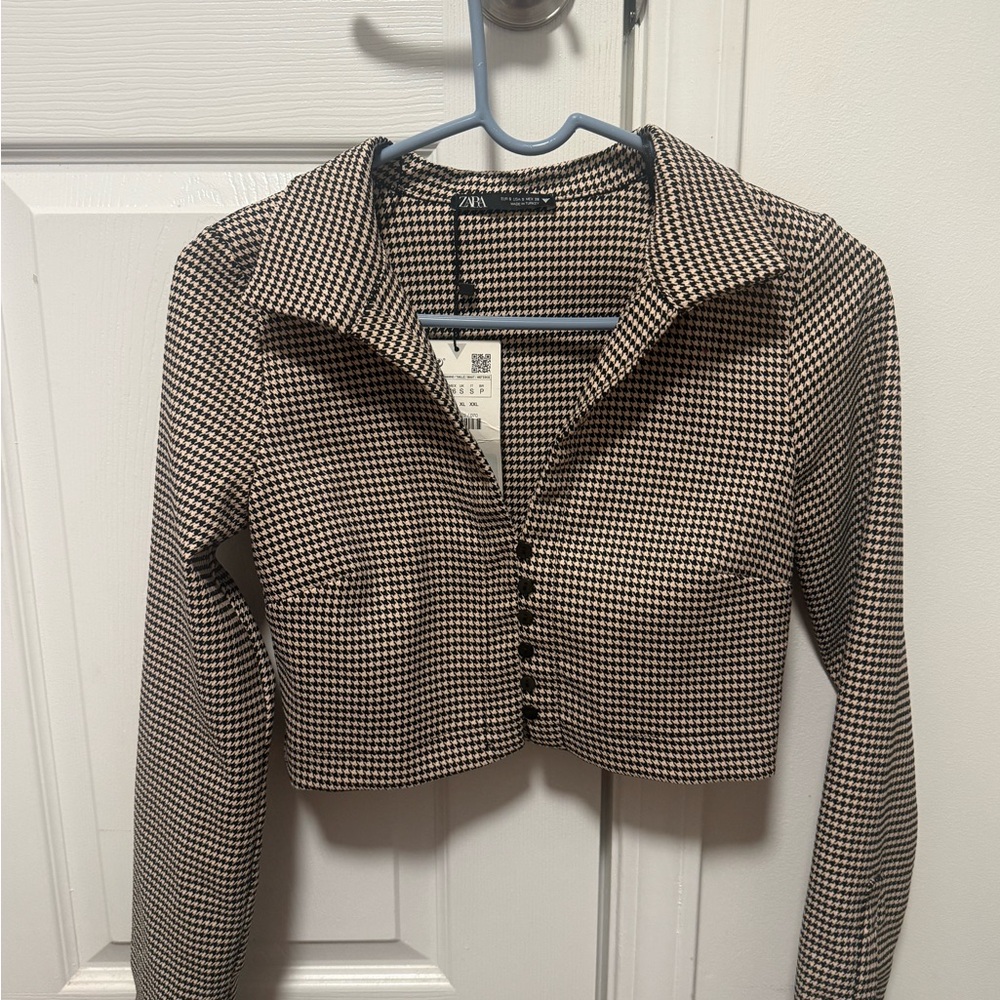 Zara Black and White Houndstooth Jacket